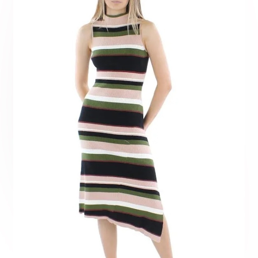 Striped Midi Sweater Dress Turtle Neck
